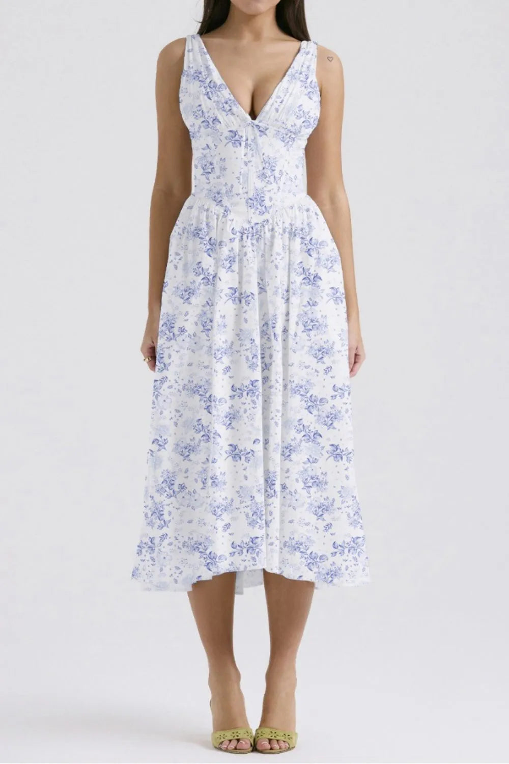Floral V-Neck Sleeveless Midi Dress with Pockets - Velora Luxury Fashion