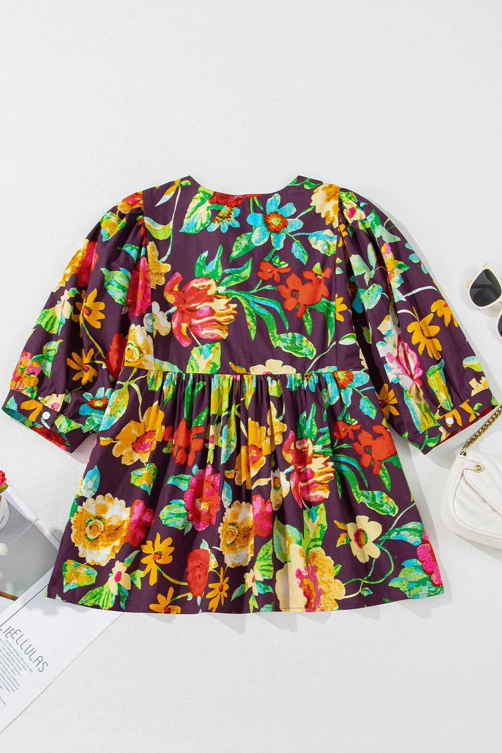 Flower Embroidered Trim Half Sleeve Blouse - Velora Luxury Fashion