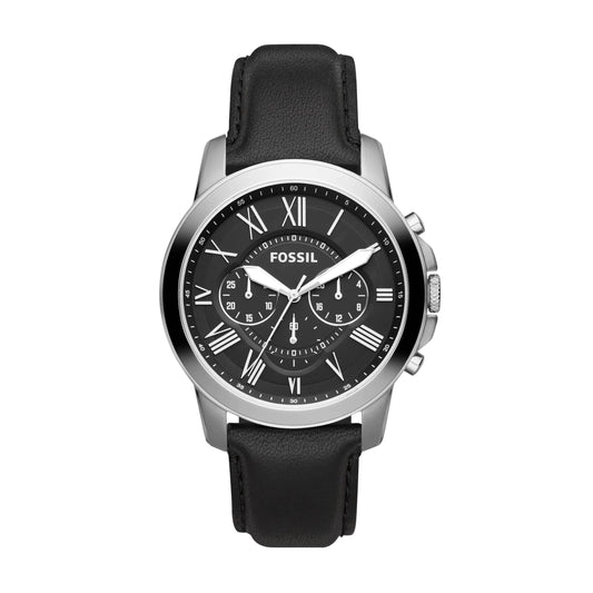 Fossil Mens Grant Quartz Stainless Steel and Leather Chronograph Watch Color: Silver Black (Model: FS4812) - Velora Luxury Fashion
