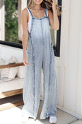 Frayed Exposed Seam Wide Leg Denim Overalls - Velora Luxury Fashion