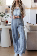 Frayed Exposed Seam Wide Leg Denim Overalls - Velora Luxury Fashion