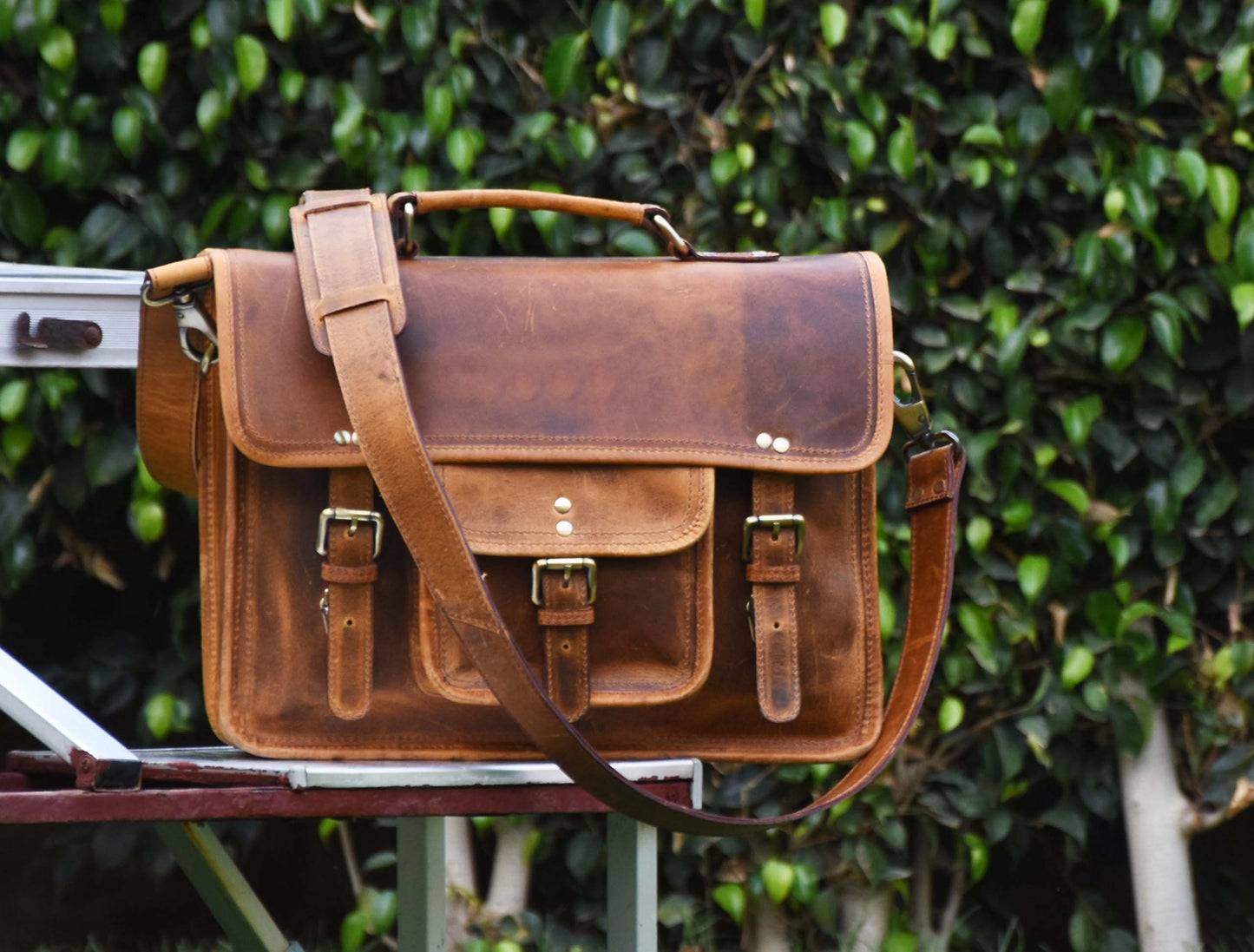 Fresno Leather Portfolio Bag - Caramel Brown - Velora Luxury Fashion