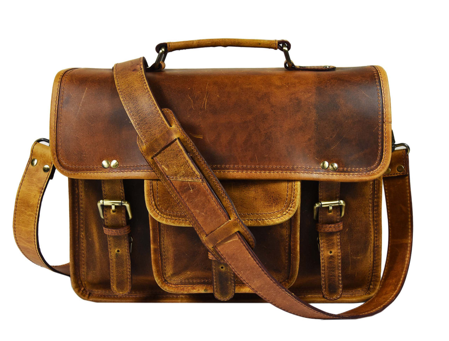 Fresno Leather Portfolio Bag - Caramel Brown - Velora Luxury Fashion