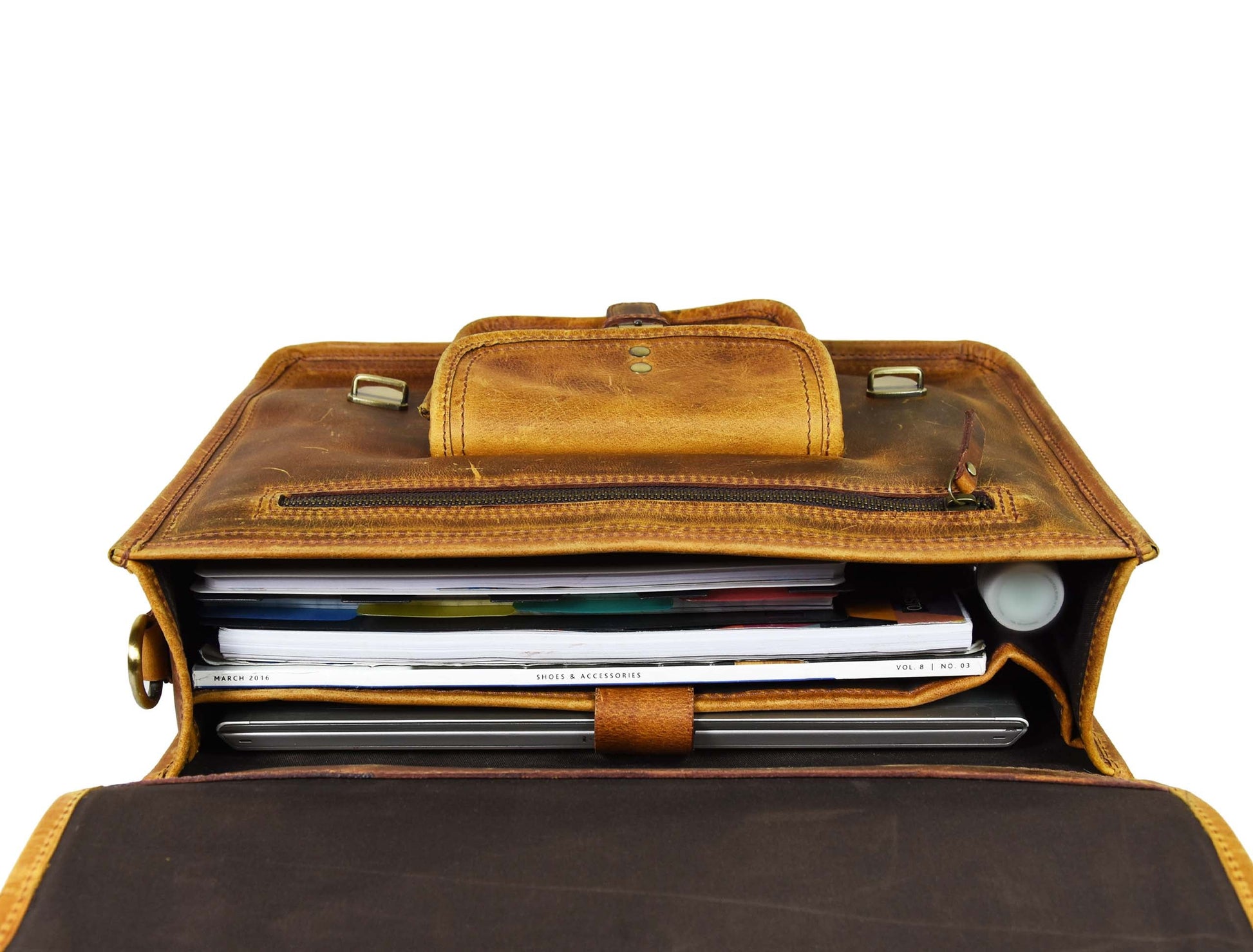 Fresno Leather Portfolio Bag - Caramel Brown - Velora Luxury Fashion