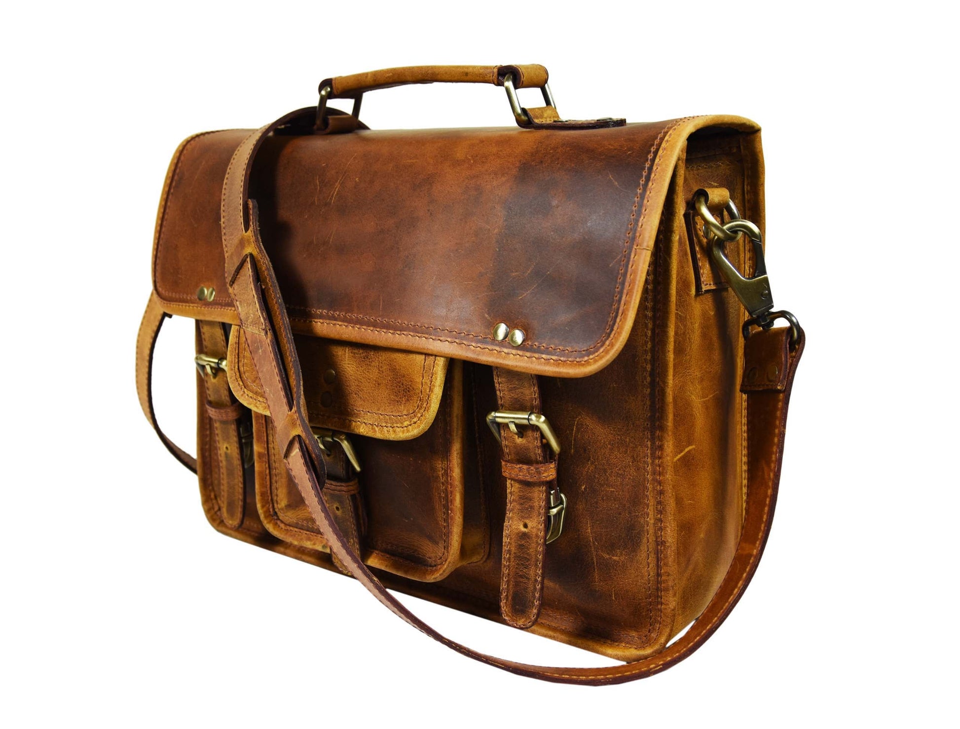 Fresno Leather Portfolio Bag - Caramel Brown - Velora Luxury Fashion