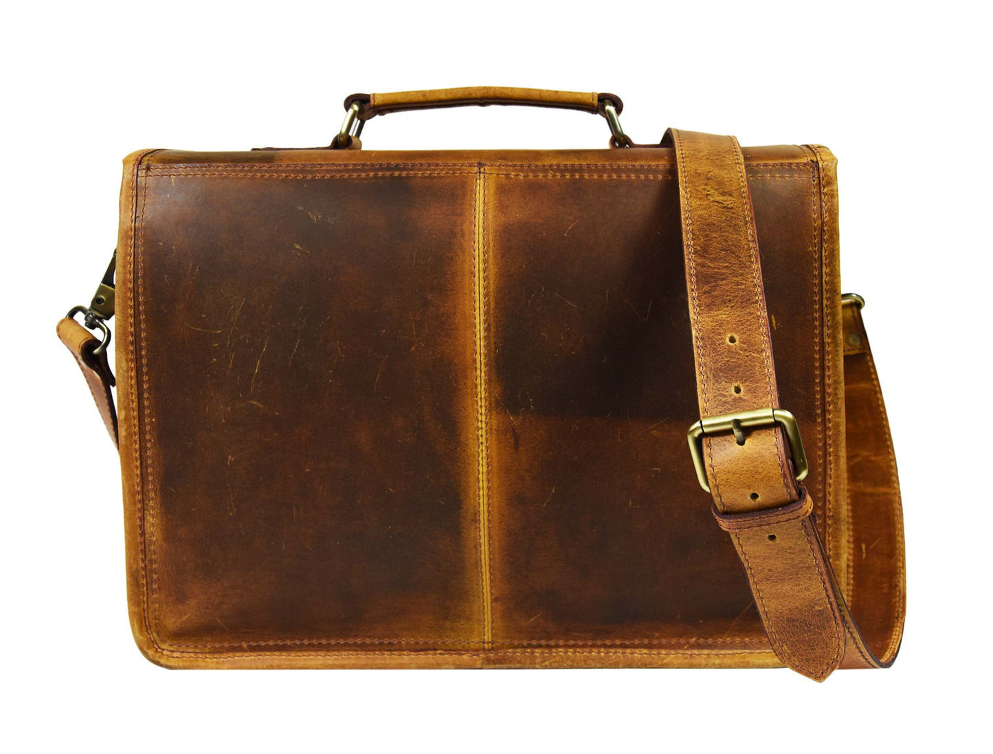 Fresno Leather Portfolio Bag - Caramel Brown - Velora Luxury Fashion