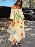 Frill Printed Off-Shoulder Dress - Velora Luxury Fashion
