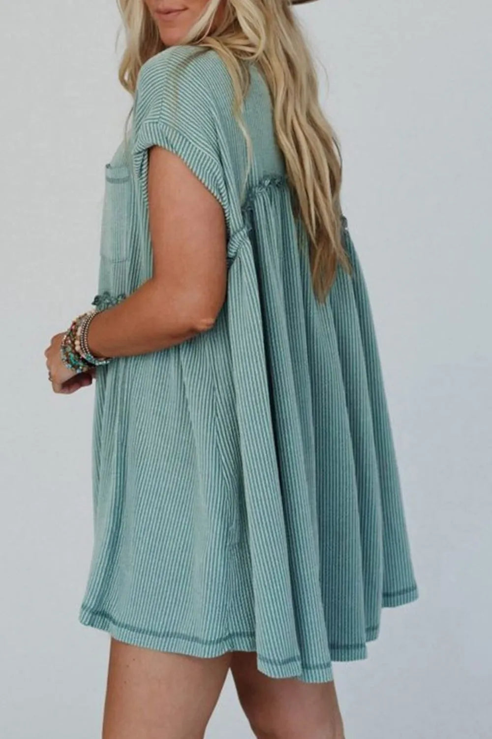 Frill Round Neck Cap Sleeve Mini Dress - Velora Luxury Fashion