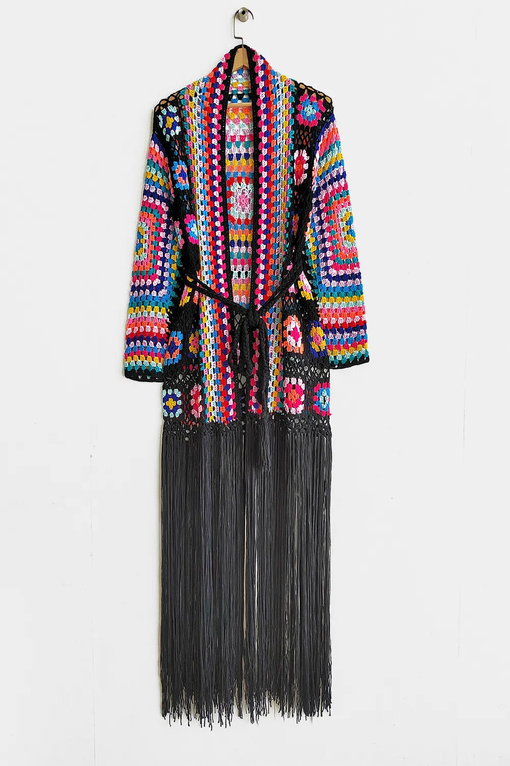 Fringe Tied Long Sleeve Cardigan - Velora Luxury Fashion