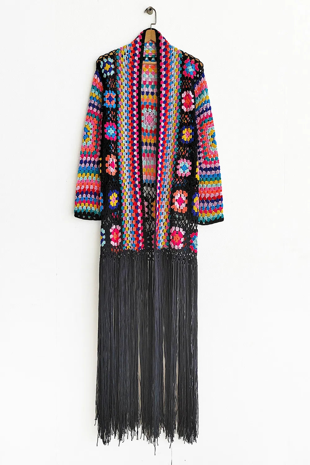 Fringe Tied Long Sleeve Cardigan - Velora Luxury Fashion