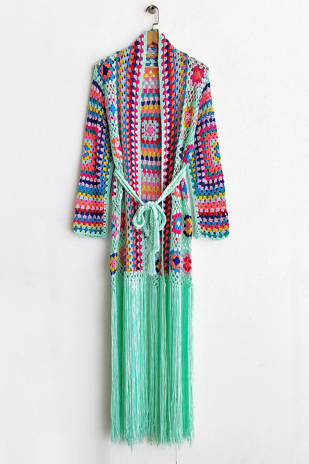 Fringe Tied Long Sleeve Cardigan - Velora Luxury Fashion