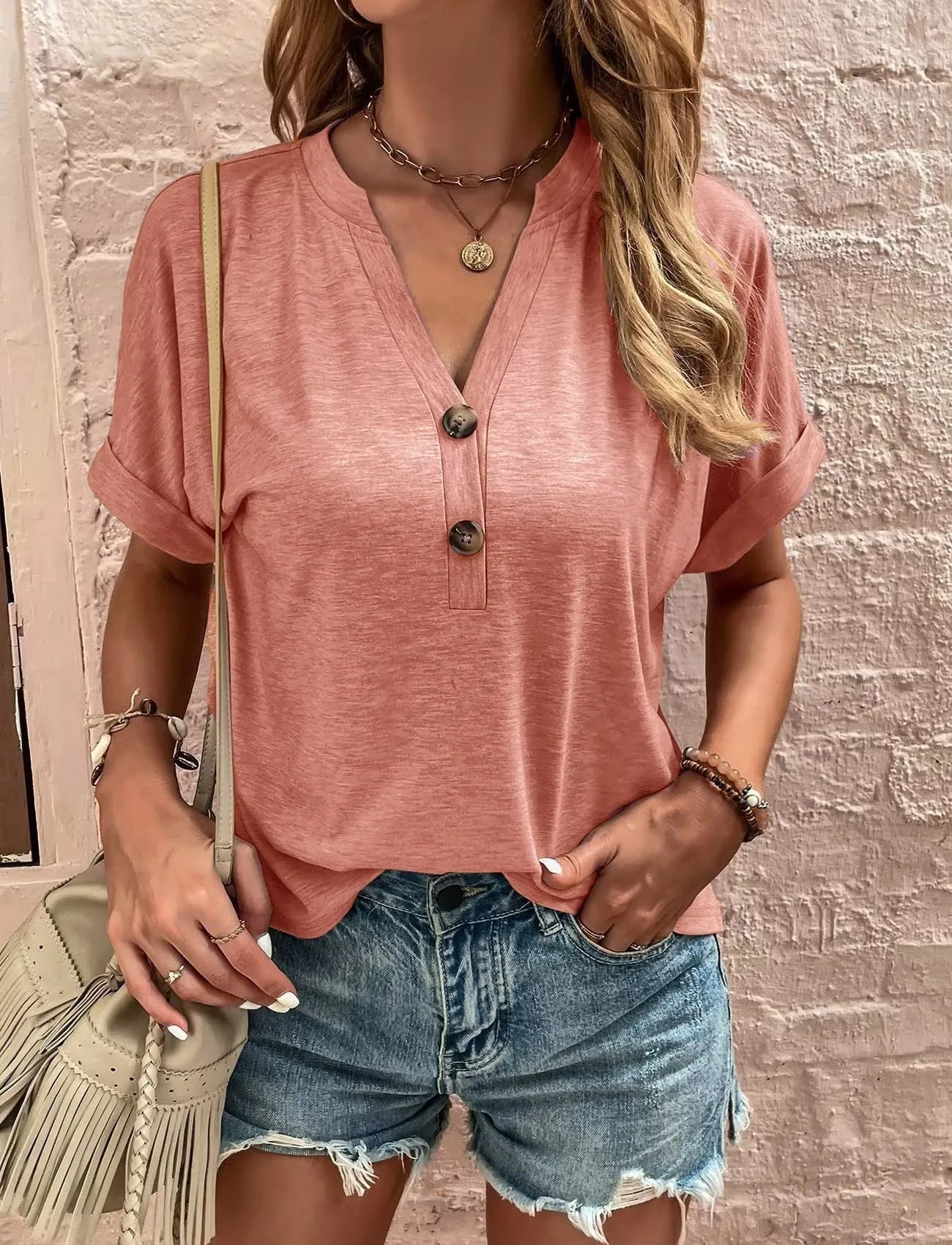 Full Size Casual Notched Short Sleeve Blouse Plus Size - Velora Luxury Fashion