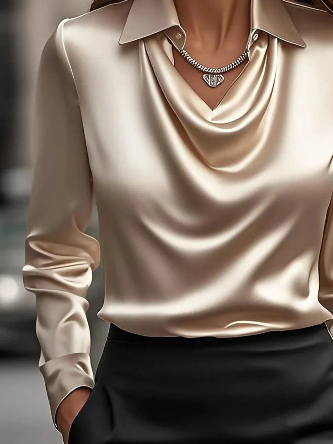 Full Size Collared Neck Long Sleeve Blouse Plus Size - Velora Luxury Fashion
