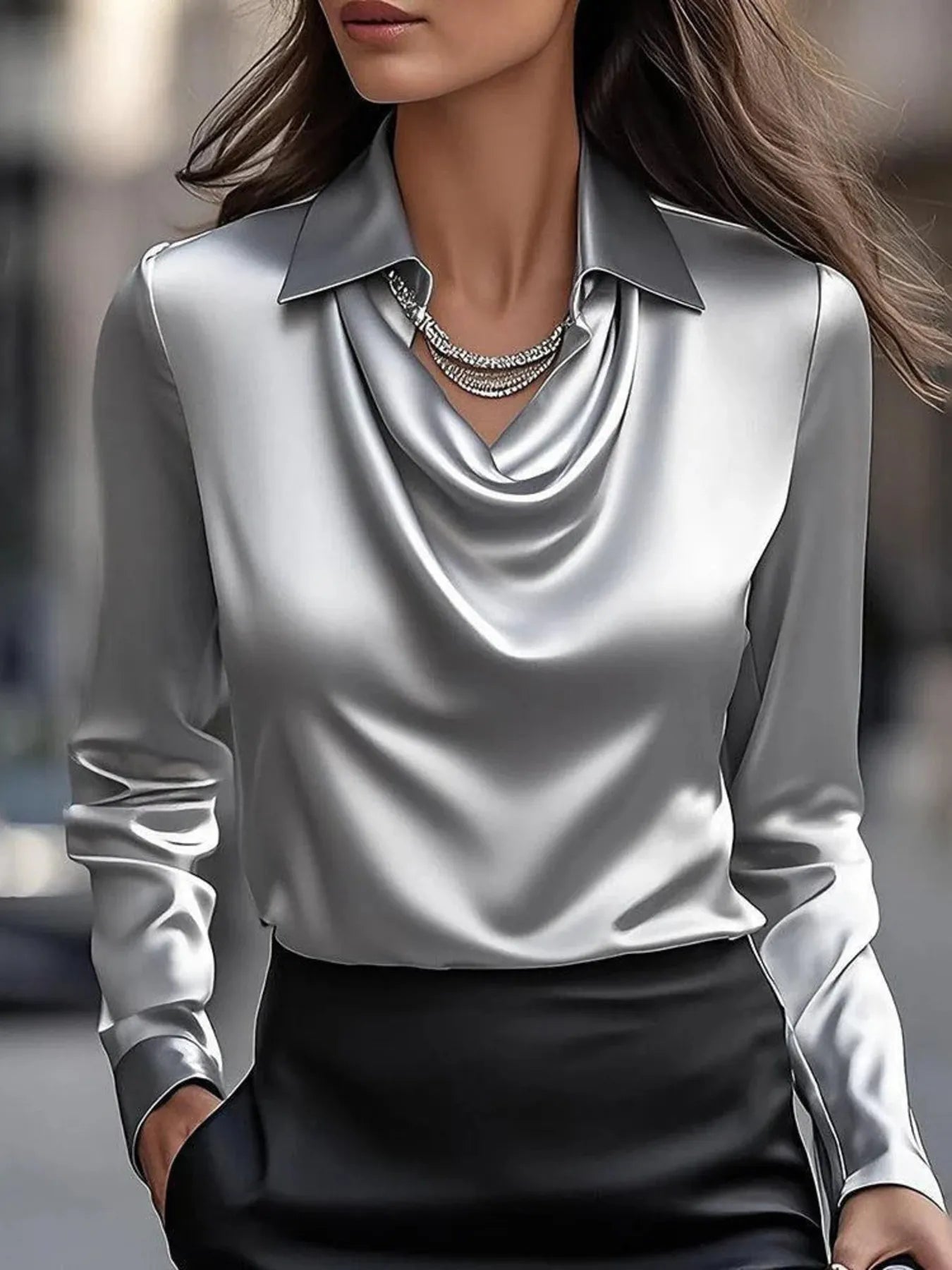 Full Size Collared Neck Long Sleeve Blouse Plus Size - Velora Luxury Fashion