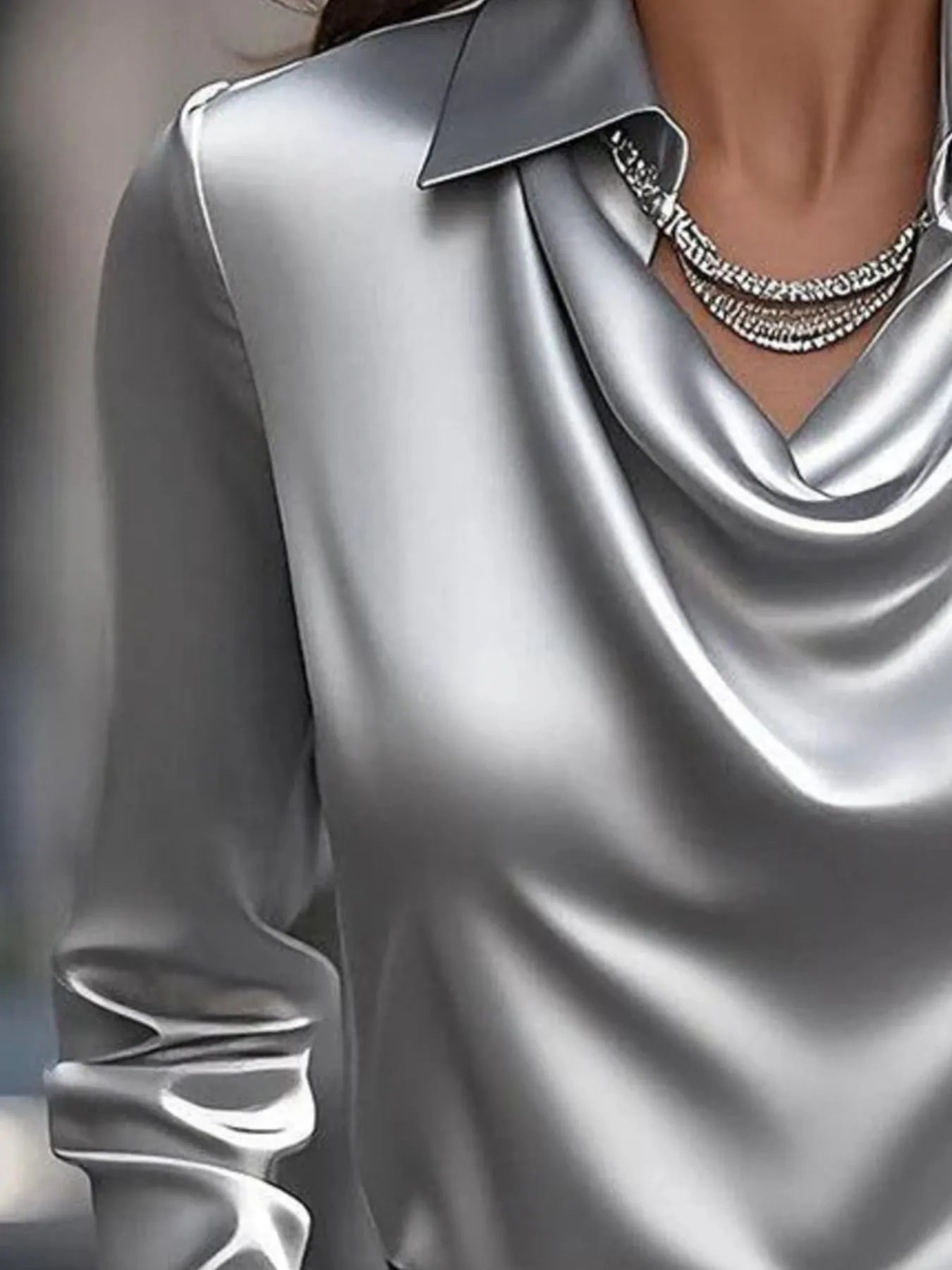 Full Size Collared Neck Long Sleeve Blouse Plus Size - Velora Luxury Fashion