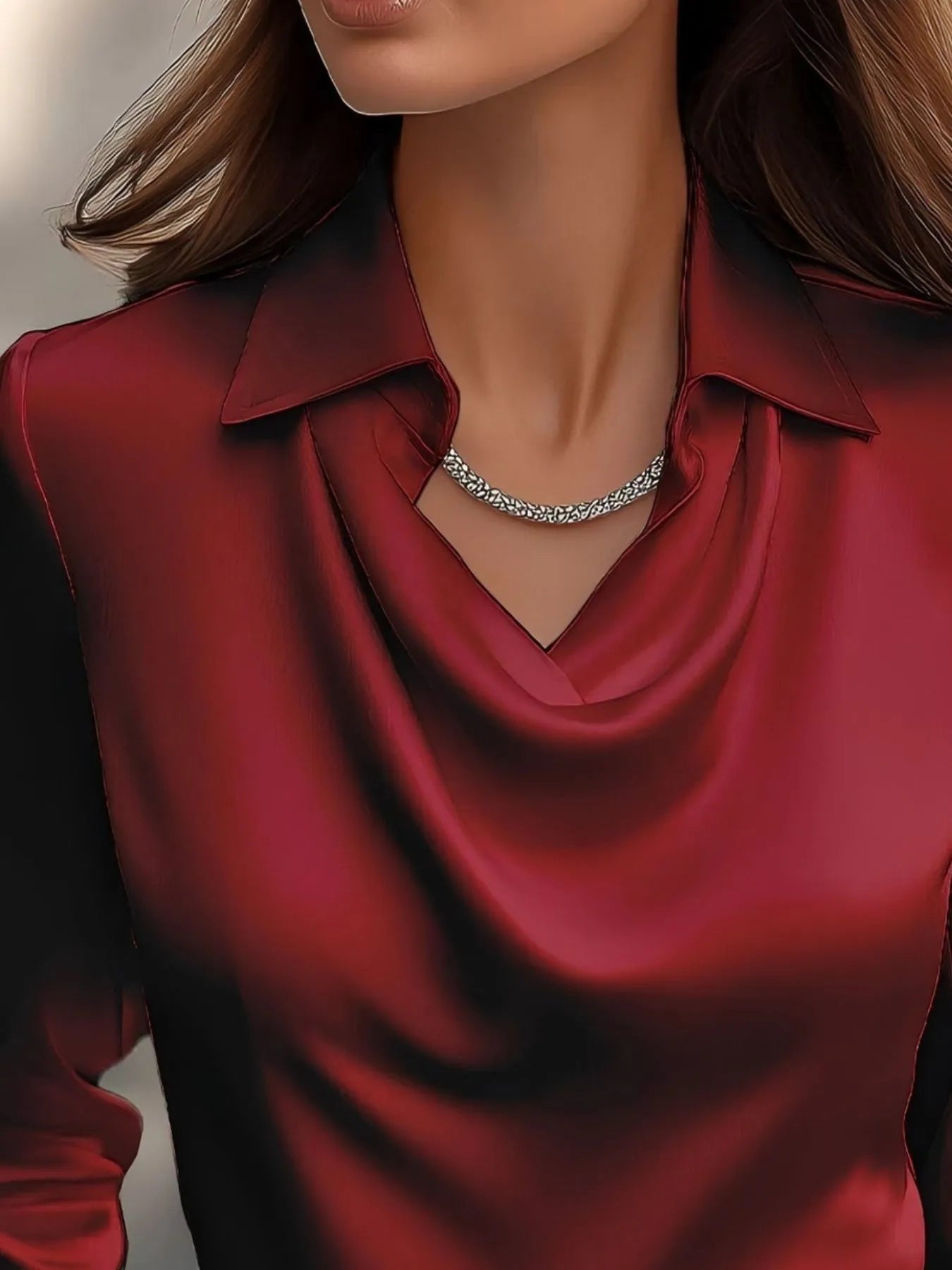 Full Size Collared Neck Long Sleeve Blouse Plus Size - Velora Luxury Fashion