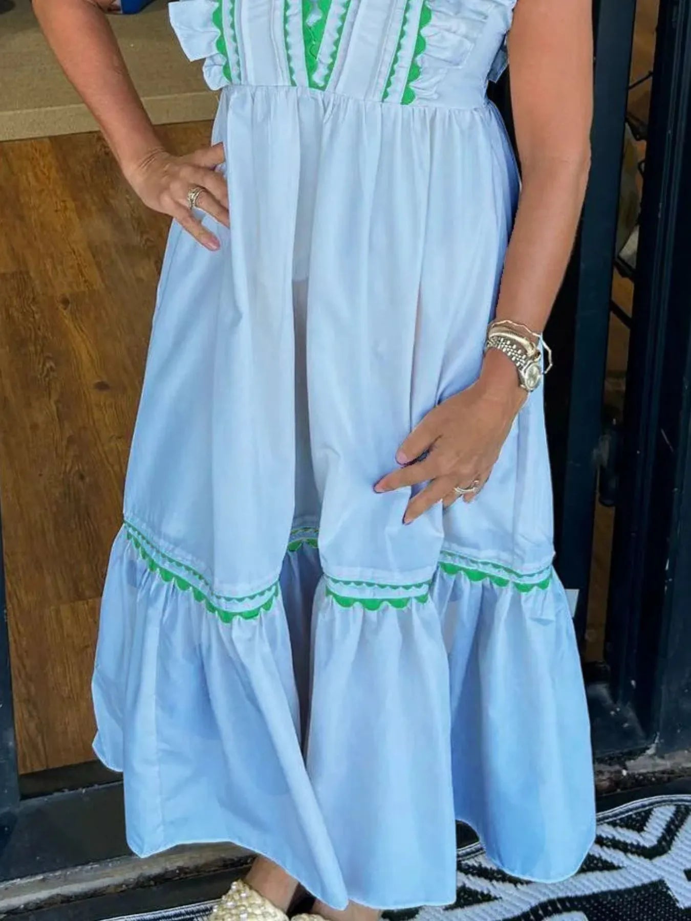 Full Size Contrast Trim Ruffled Cap Sleeve Dress Plus Size - Velora Luxury Fashion