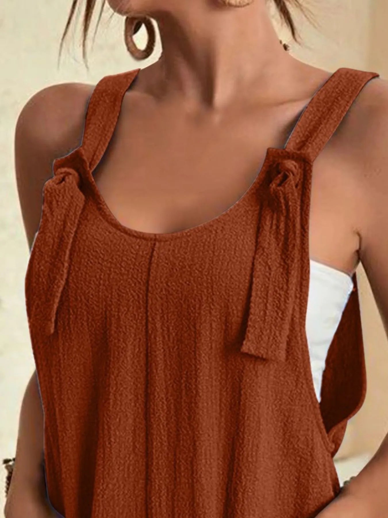 Full Size Knot Strap Romper with Pockets Plus Size - Velora Luxury Fashion