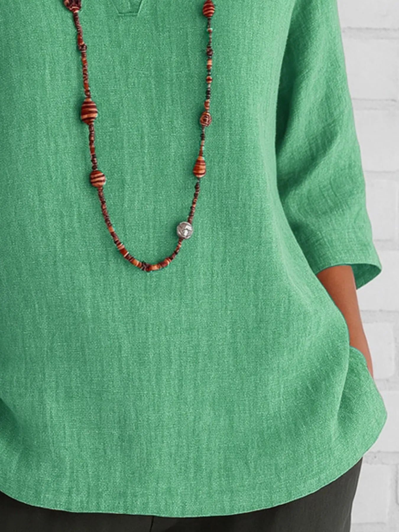 Full Size Notched Three-Quarter Sleeves Blouse Plus Size - Velora Luxury Fashion