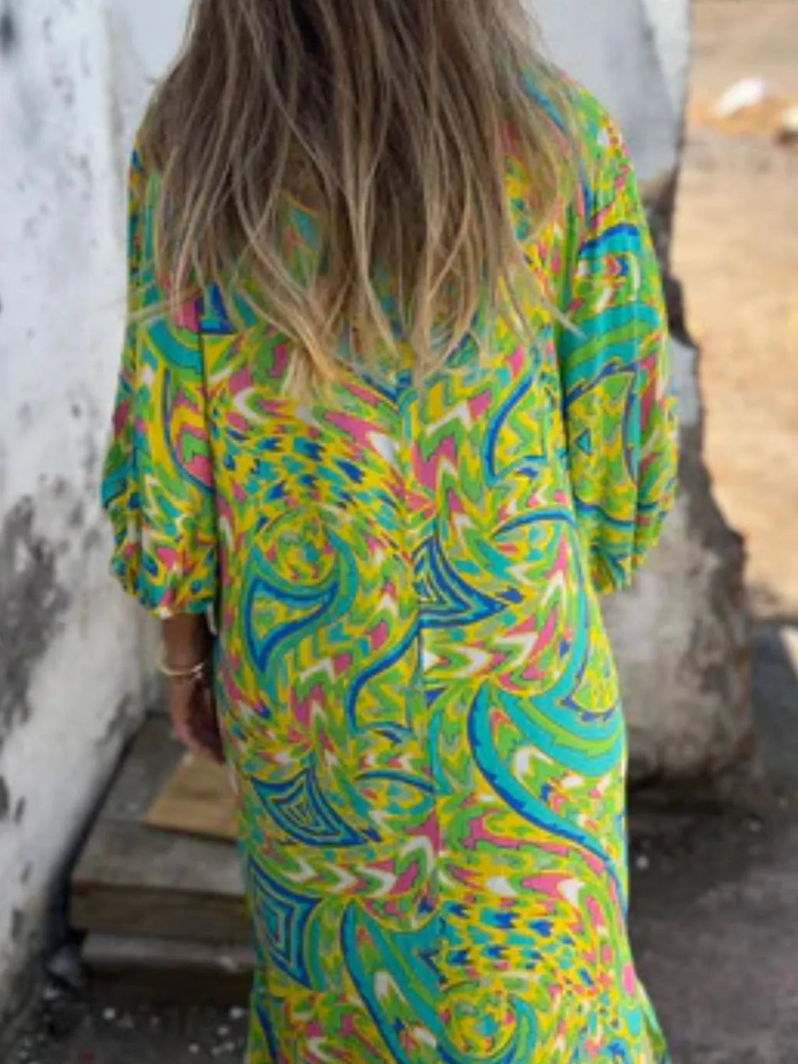 Full Size Printed V-Neck Dress with Pockets Plus Size - Velora Luxury Fashion