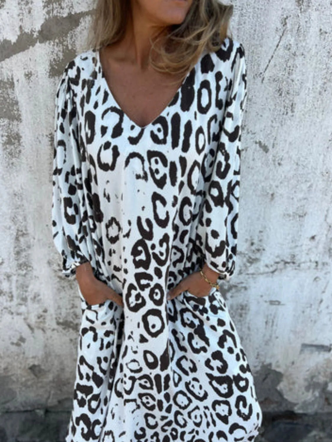 Full Size Printed V-Neck Dress with Pockets Plus Size - Velora Luxury Fashion