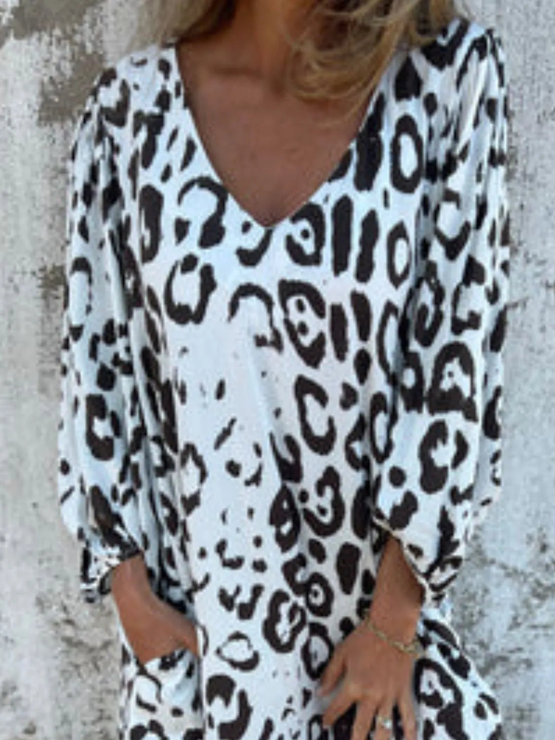 Full Size Printed V-Neck Dress with Pockets Plus Size - Velora Luxury Fashion