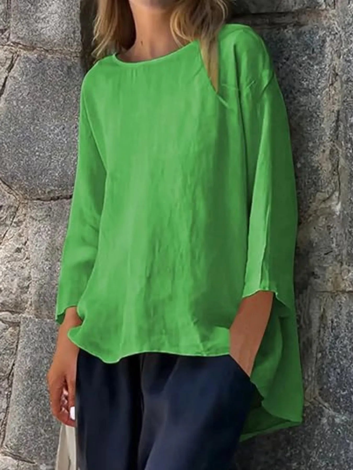 Full Size Round Neck Relaxed Fit Blouse Plus Size - Velora Luxury Fashion