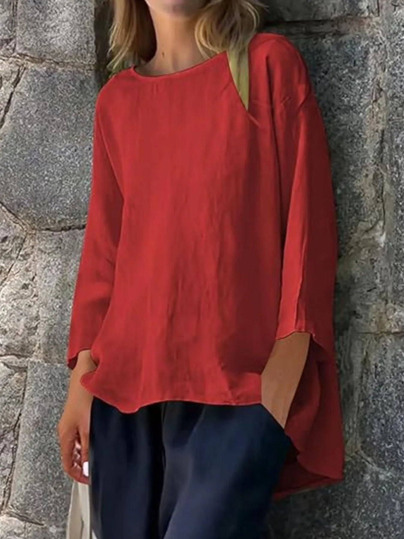 Full Size Round Neck Relaxed Fit Blouse Plus Size - Velora Luxury Fashion