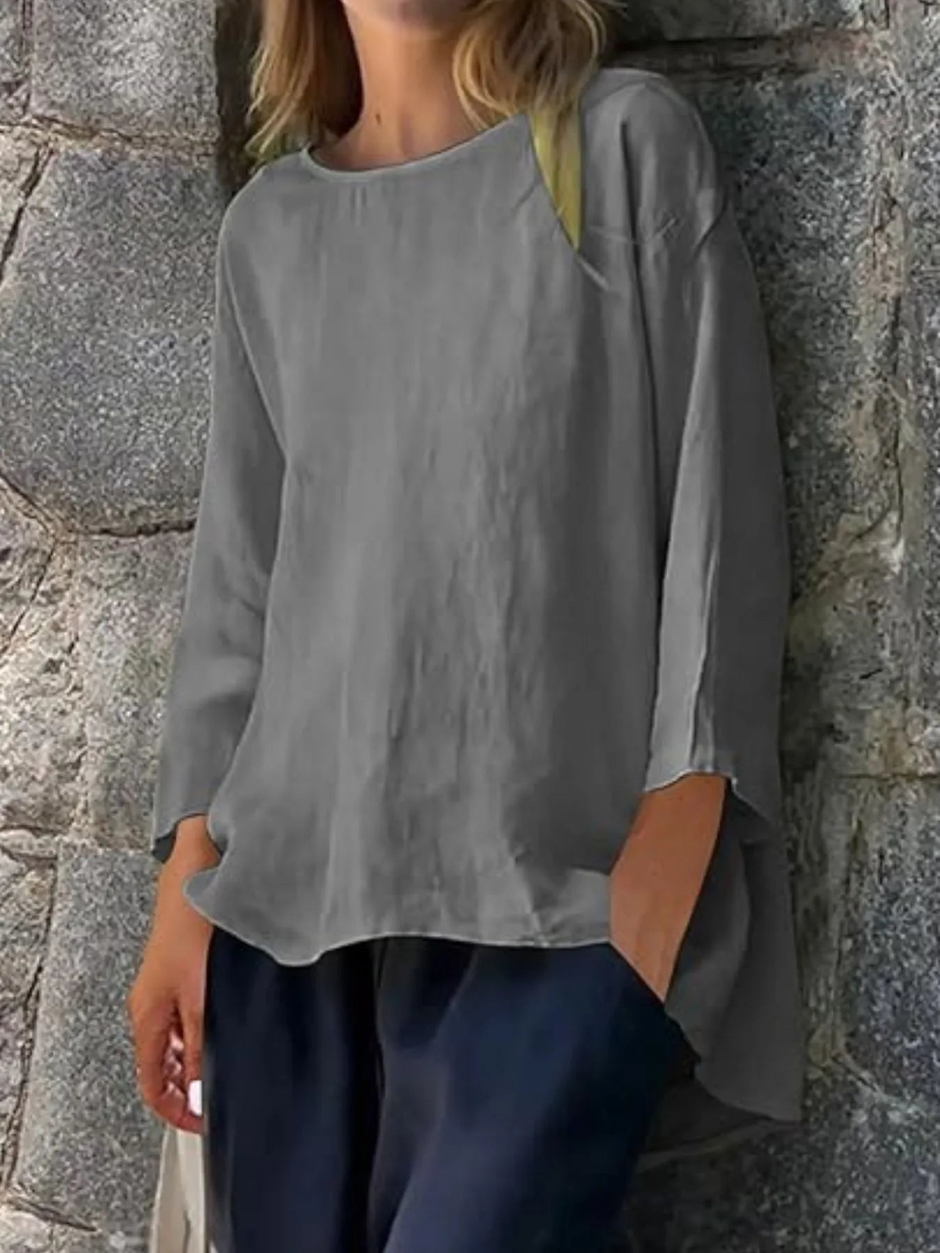 Full Size Round Neck Relaxed Fit Blouse Plus Size - Velora Luxury Fashion