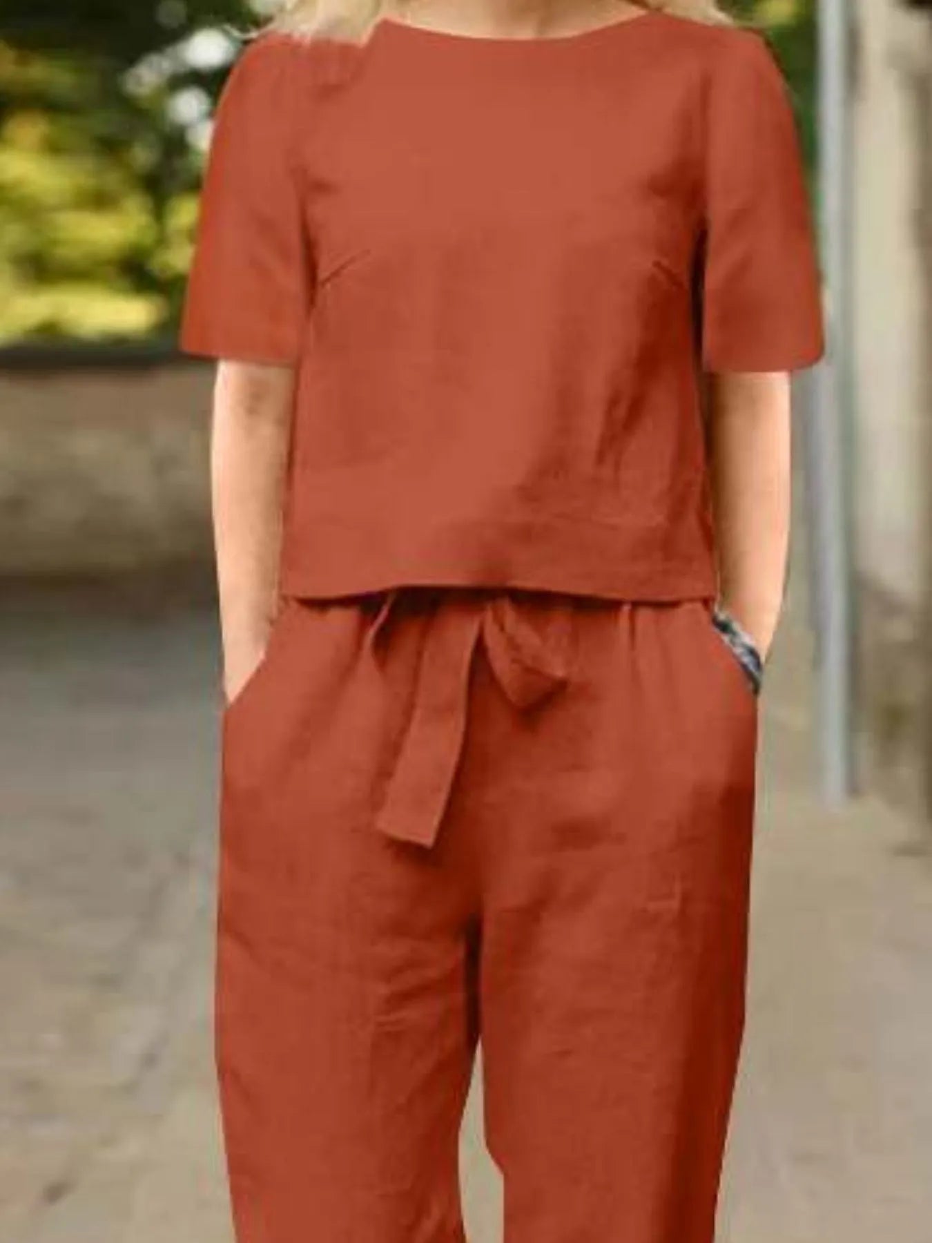 Full Size Round Neck Short Sleeve Top and Pants Set Plus Size - Velora Luxury Fashion