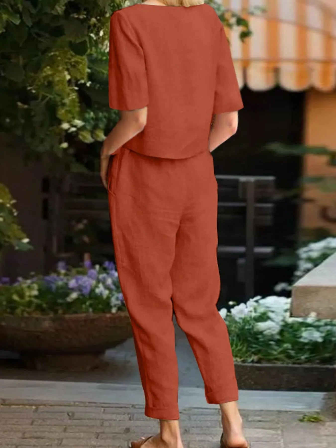 Full Size Round Neck Short Sleeve Top and Pants Set Plus Size - Velora Luxury Fashion