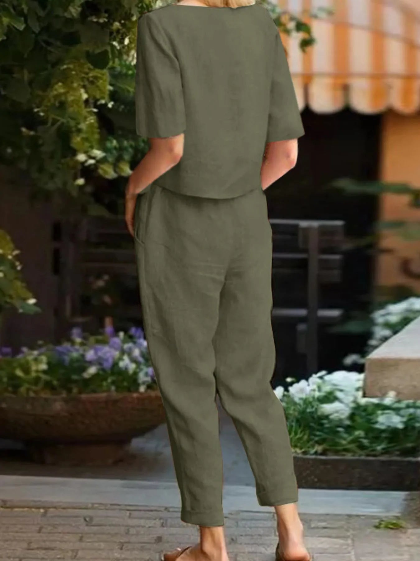 Full Size Round Neck Short Sleeve Top and Pants Set Plus Size - Velora Luxury Fashion