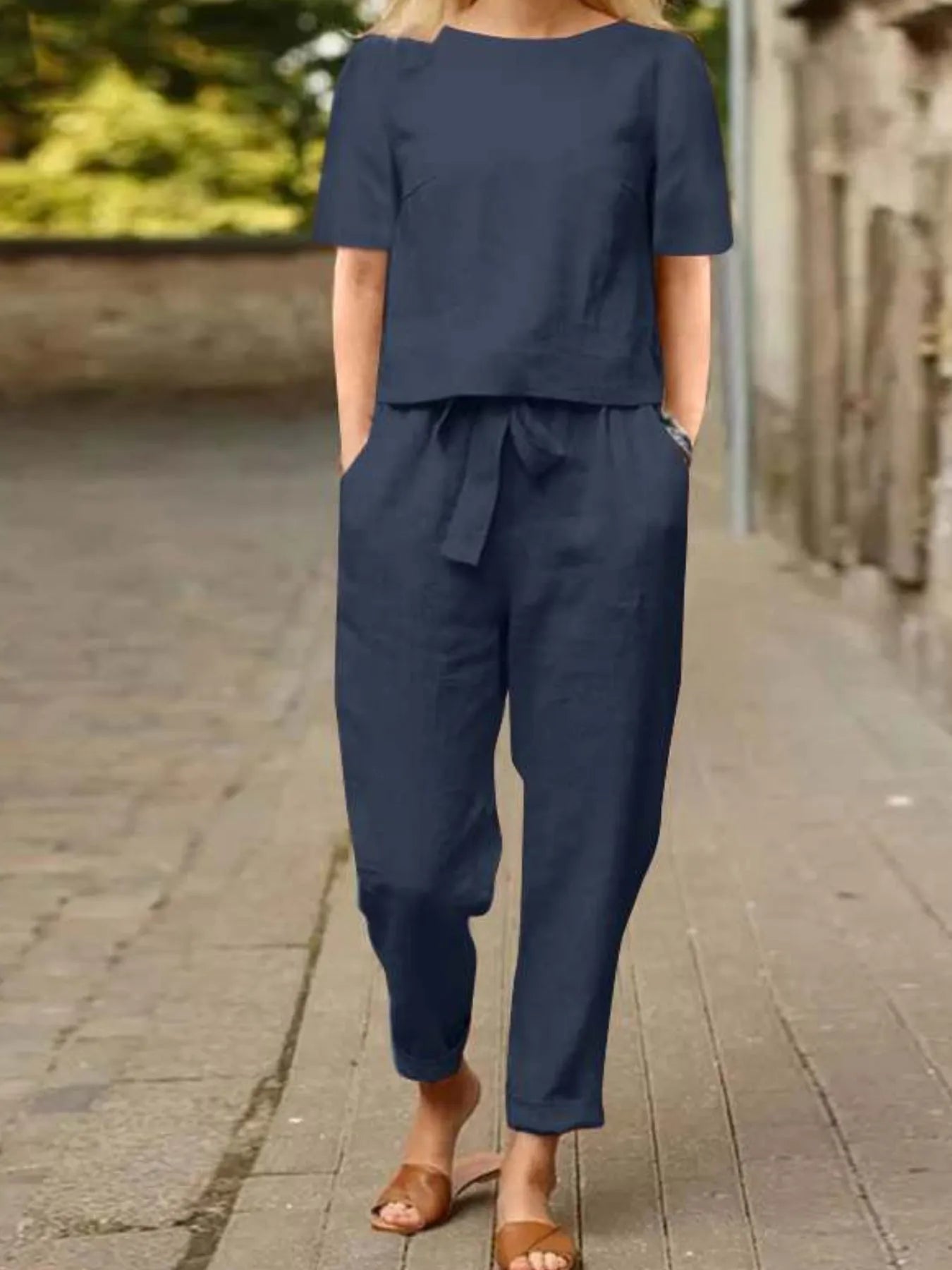 Full Size Round Neck Short Sleeve Top and Pants Set Plus Size - Velora Luxury Fashion