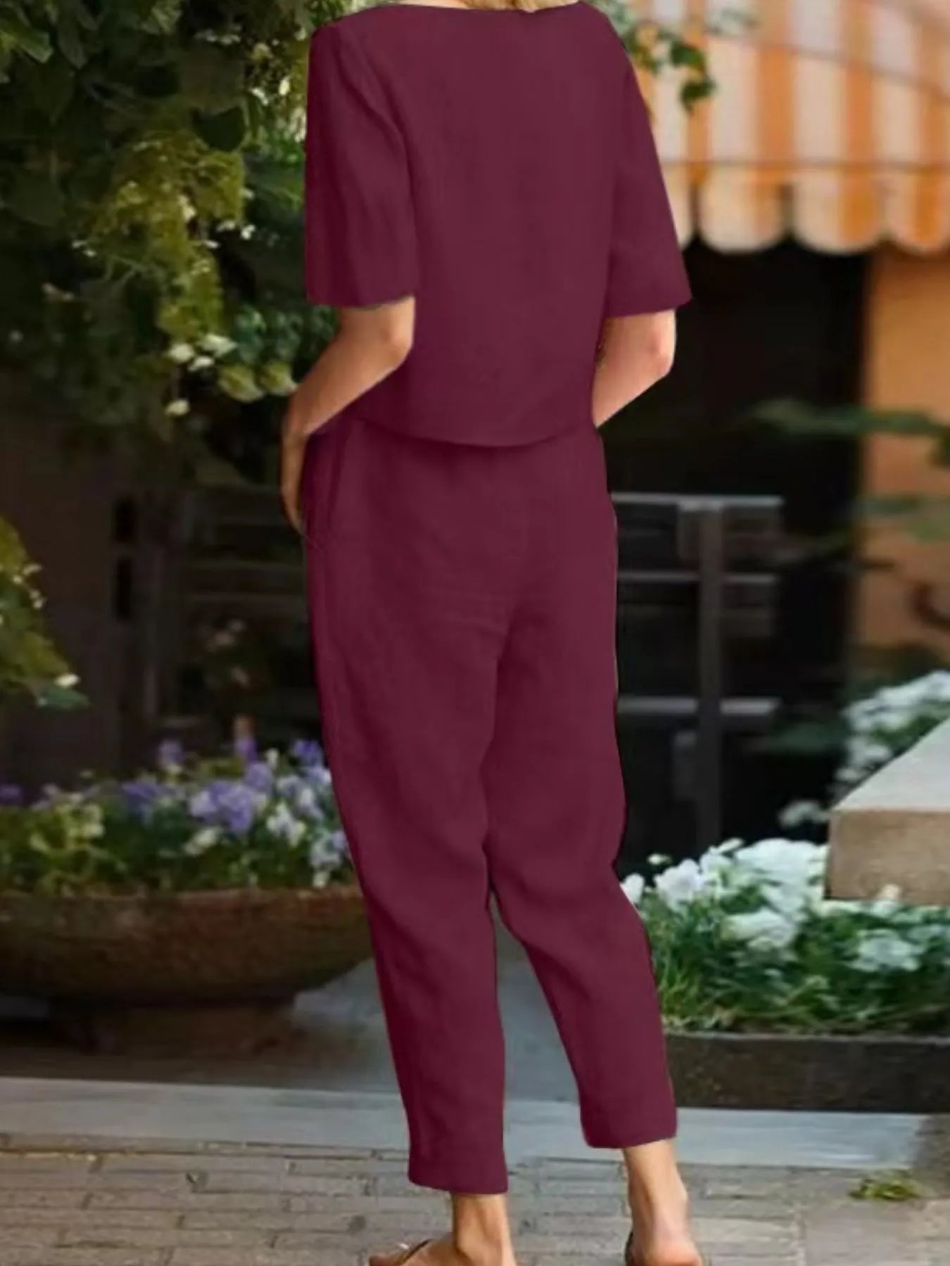 Full Size Round Neck Short Sleeve Top and Pants Set Plus Size - Velora Luxury Fashion