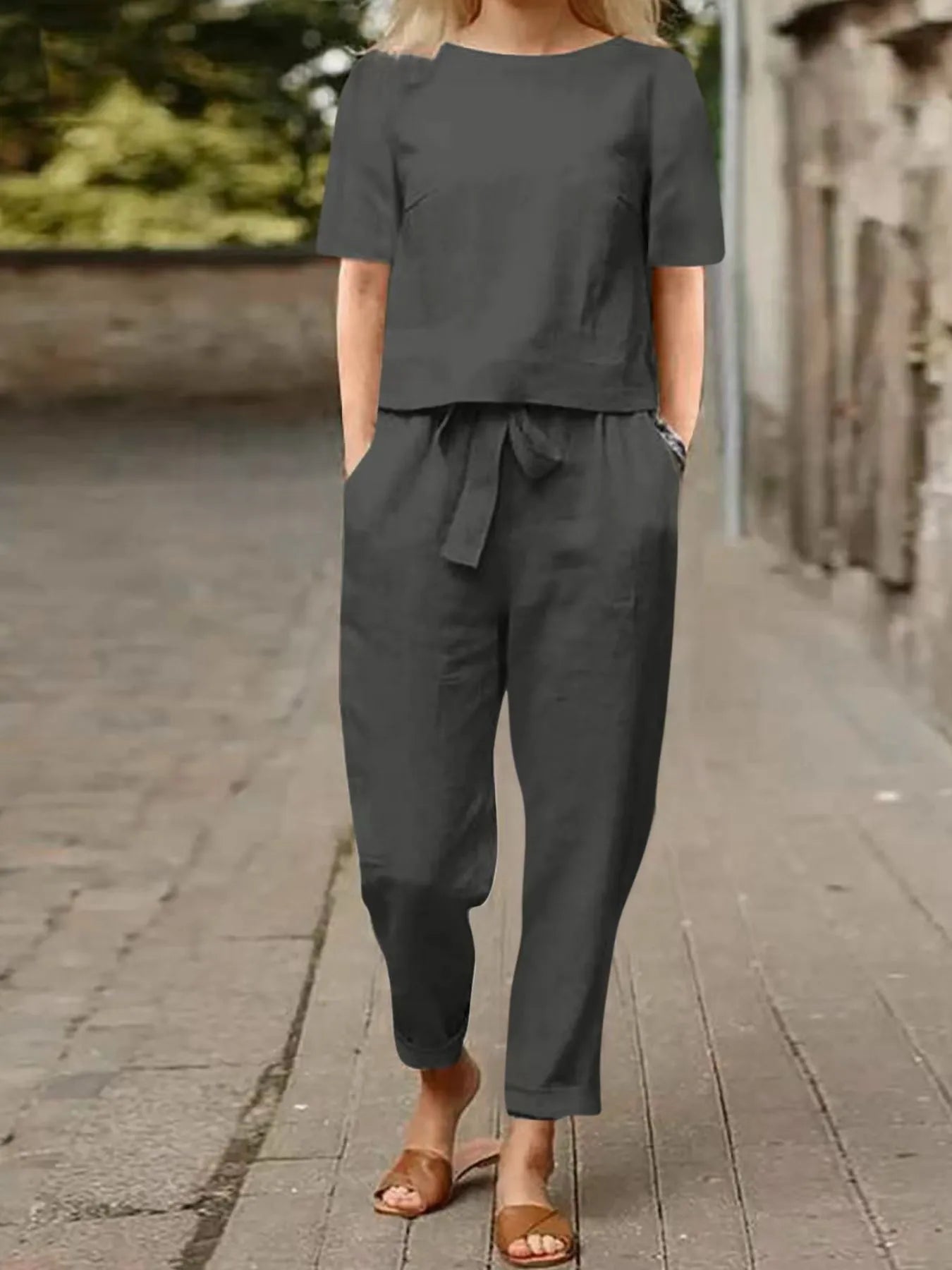 Full Size Round Neck Short Sleeve Top and Pants Set Plus Size - Velora Luxury Fashion