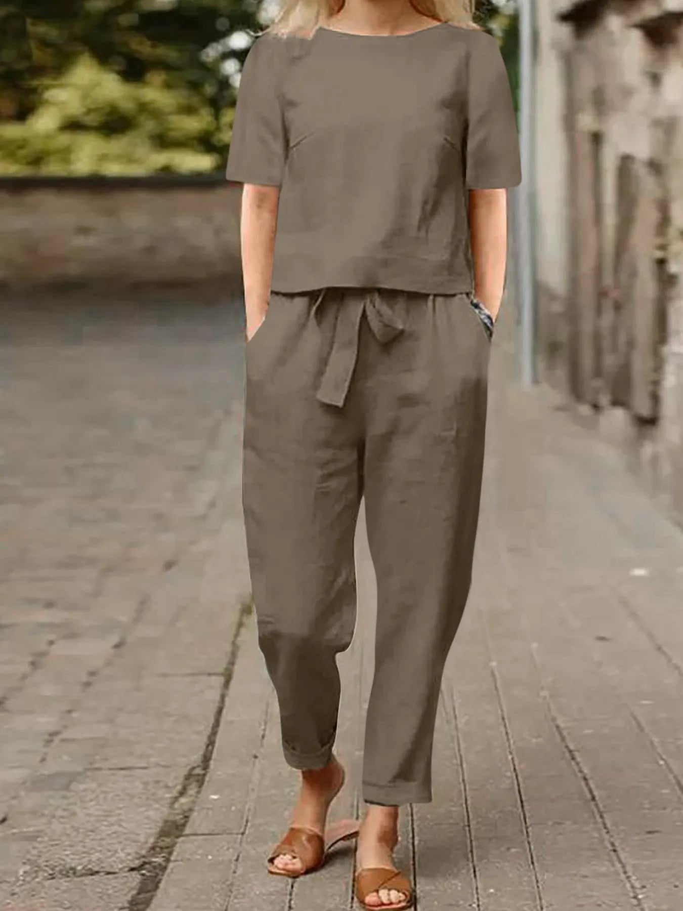 Full Size Round Neck Short Sleeve Top and Pants Set Plus Size - Velora Luxury Fashion