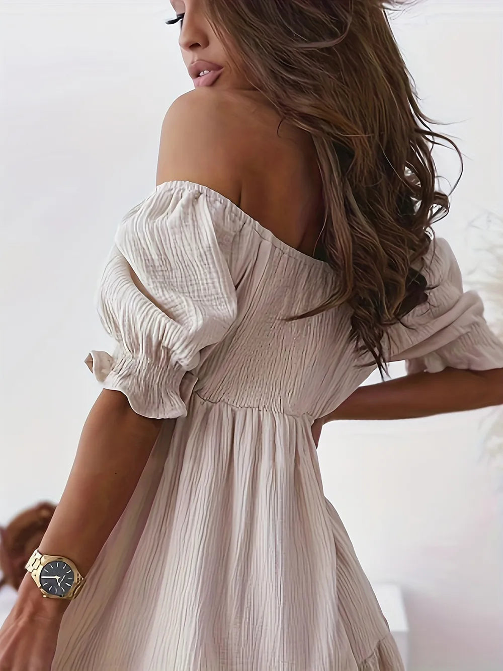 Full Size Ruffled Off-Shoulder Short Sleeve Dress - Velora Luxury Fashion