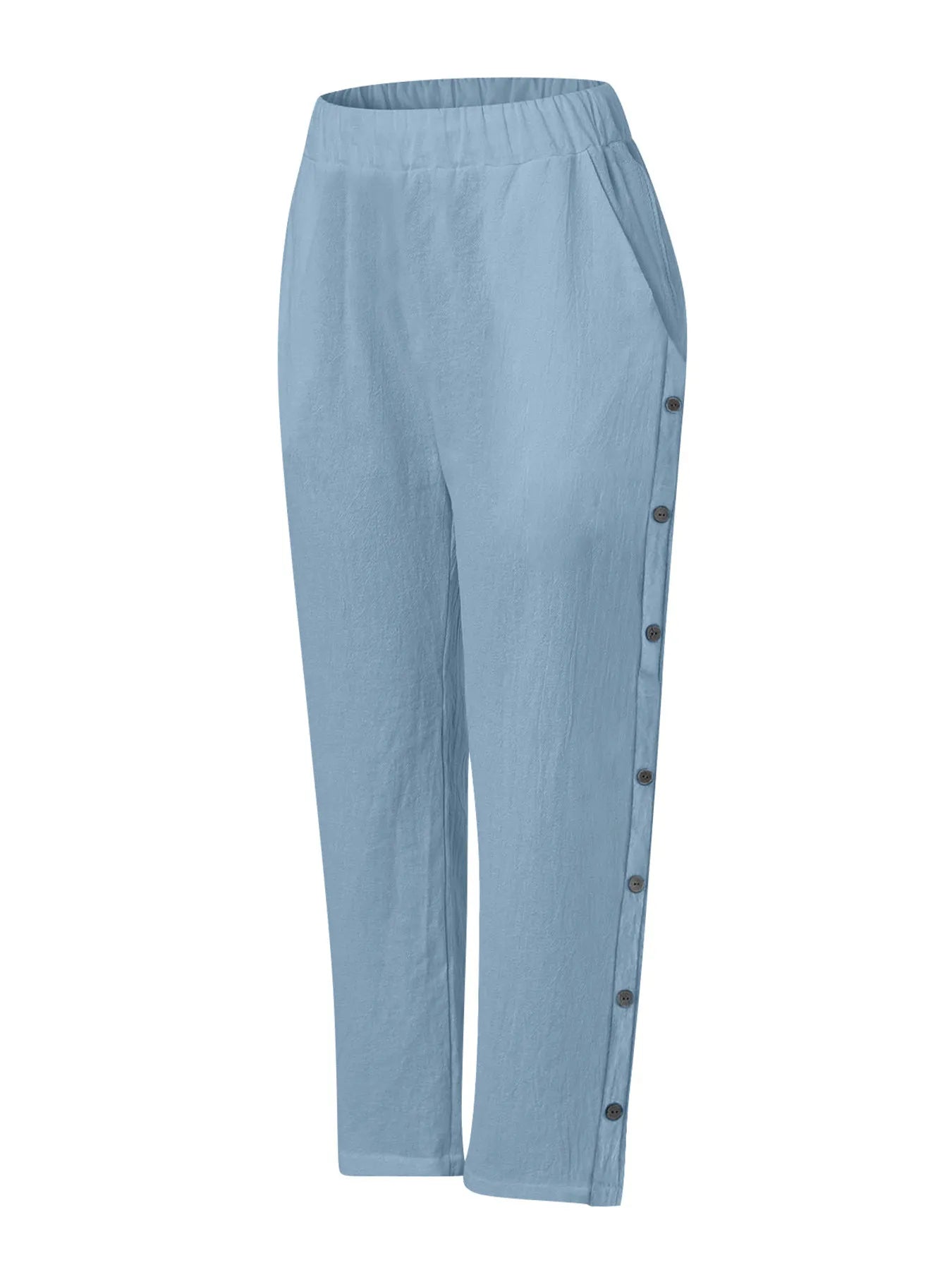 Full Size Side Decor Button Casual Wide Leg Pants Plus Size - Velora Luxury Fashion