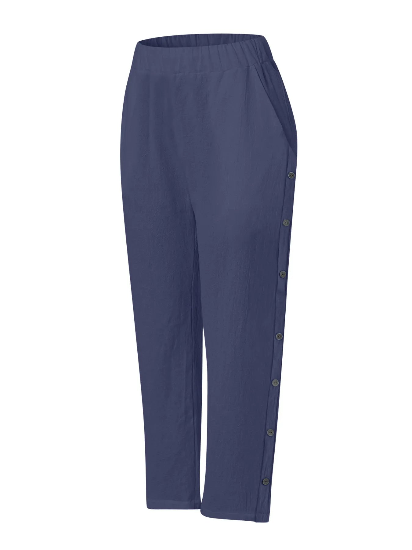 Full Size Side Decor Button Casual Wide Leg Pants Plus Size - Velora Luxury Fashion