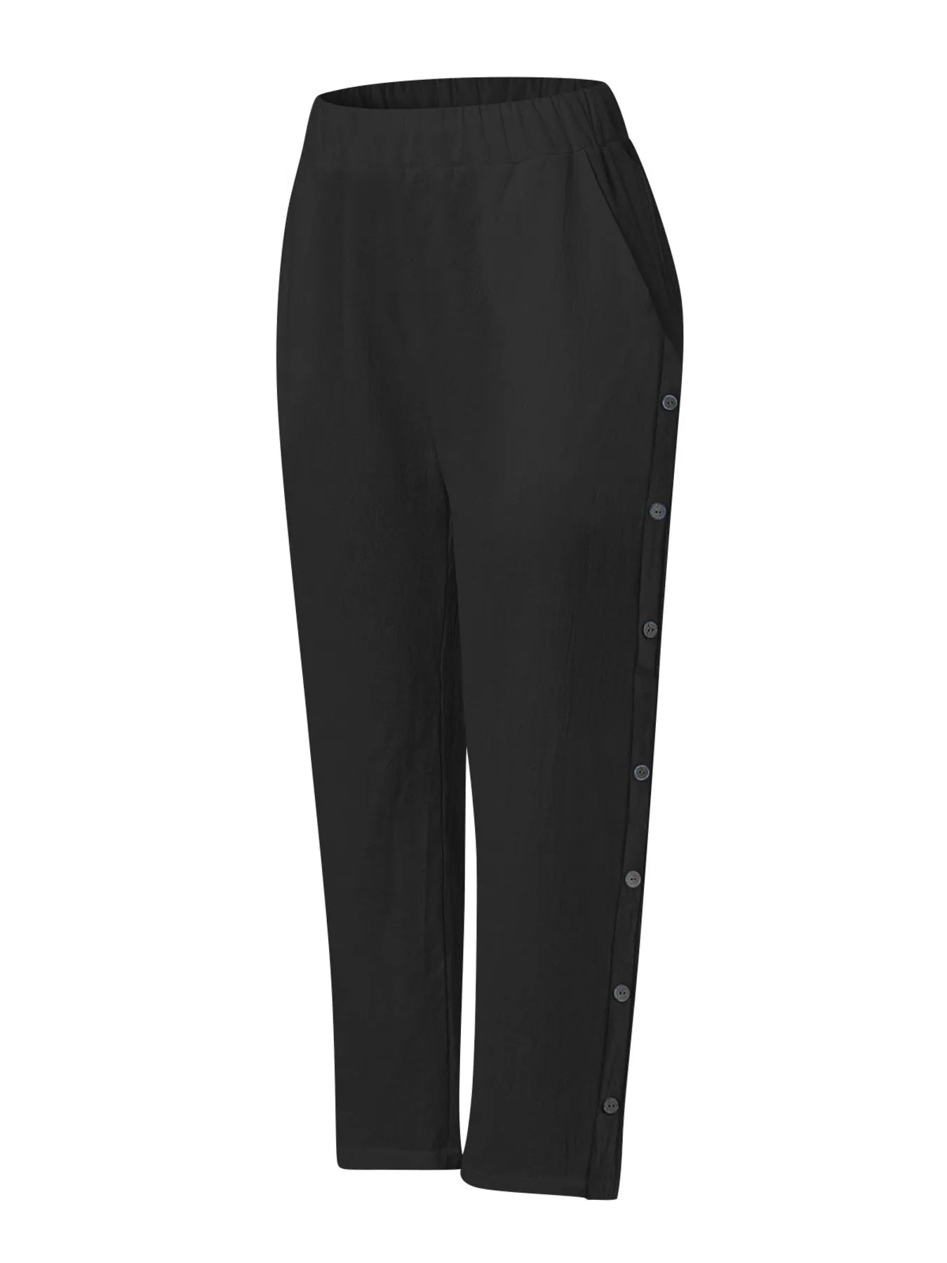 Full Size Side Decor Button Casual Wide Leg Pants Plus Size - Velora Luxury Fashion