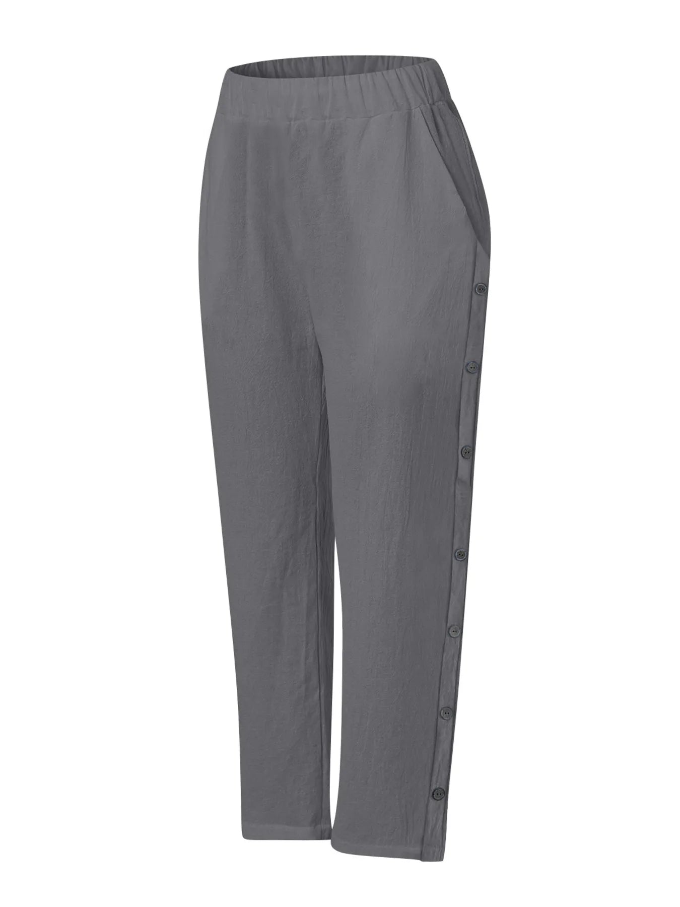 Full Size Side Decor Button Casual Wide Leg Pants Plus Size - Velora Luxury Fashion