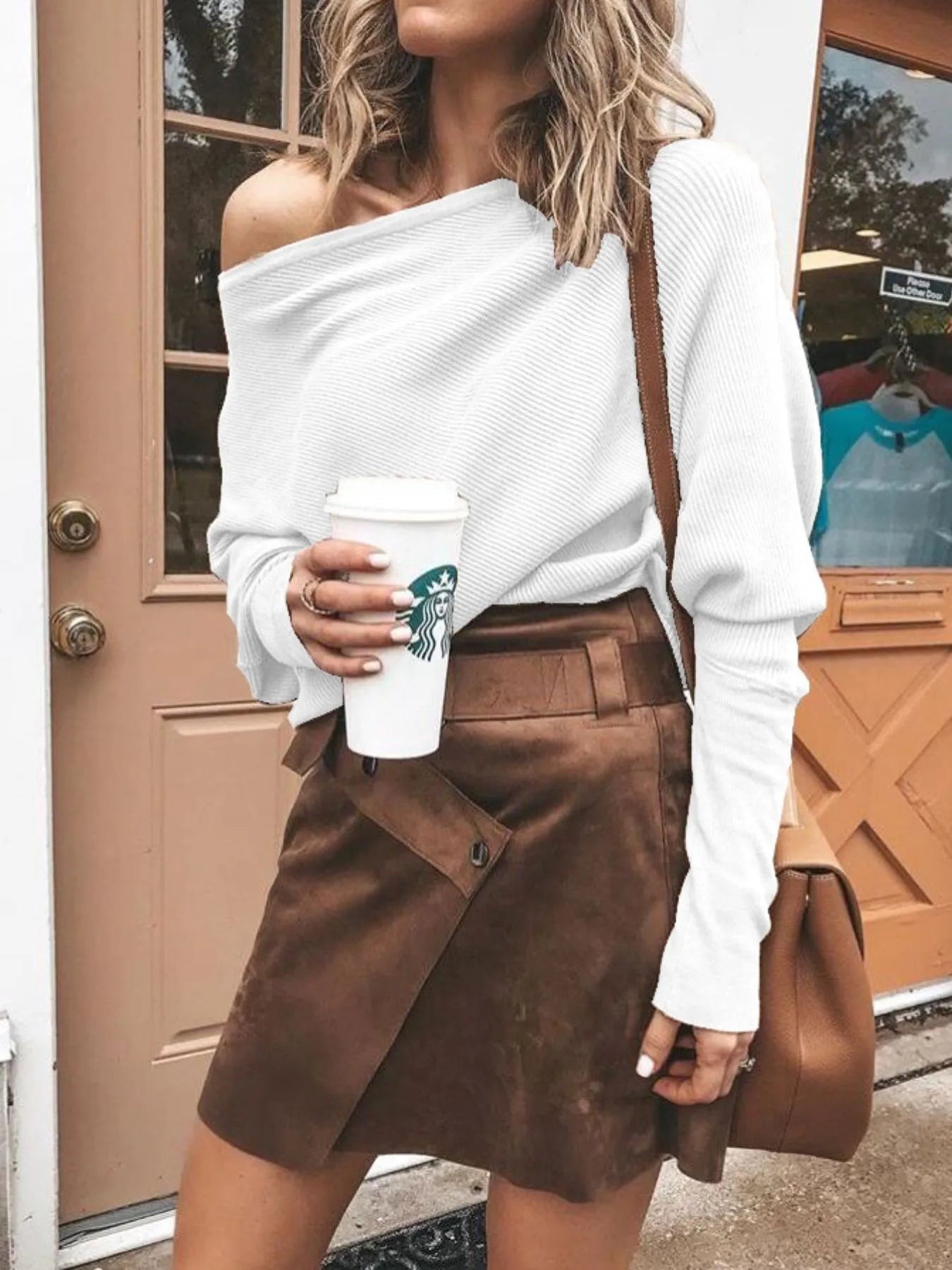 Full Size Single Shoulder Ribbed Knit Top Plus Size - Velora Luxury Fashion