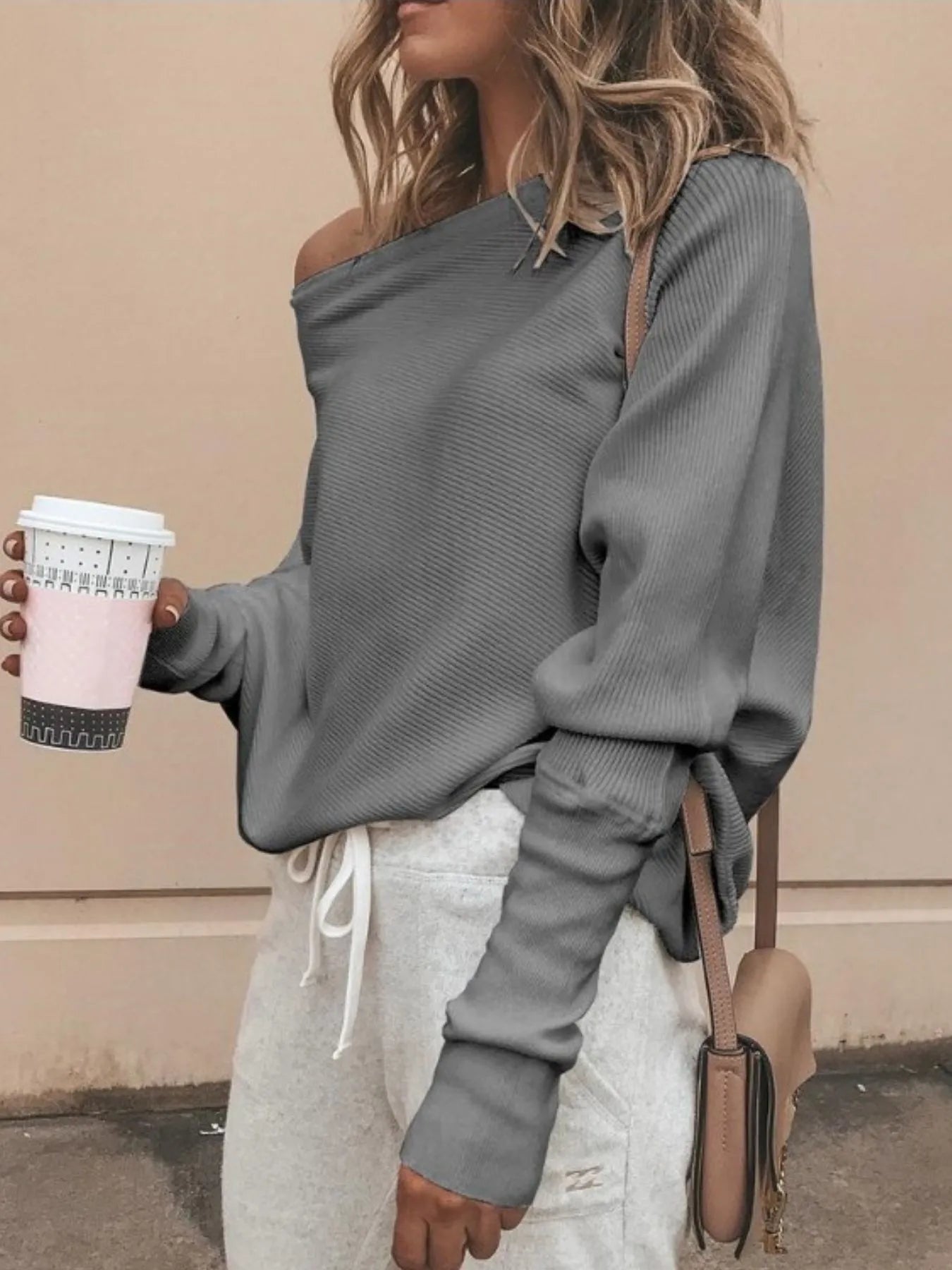 Full Size Single Shoulder Ribbed Knit Top Plus Size - Velora Luxury Fashion