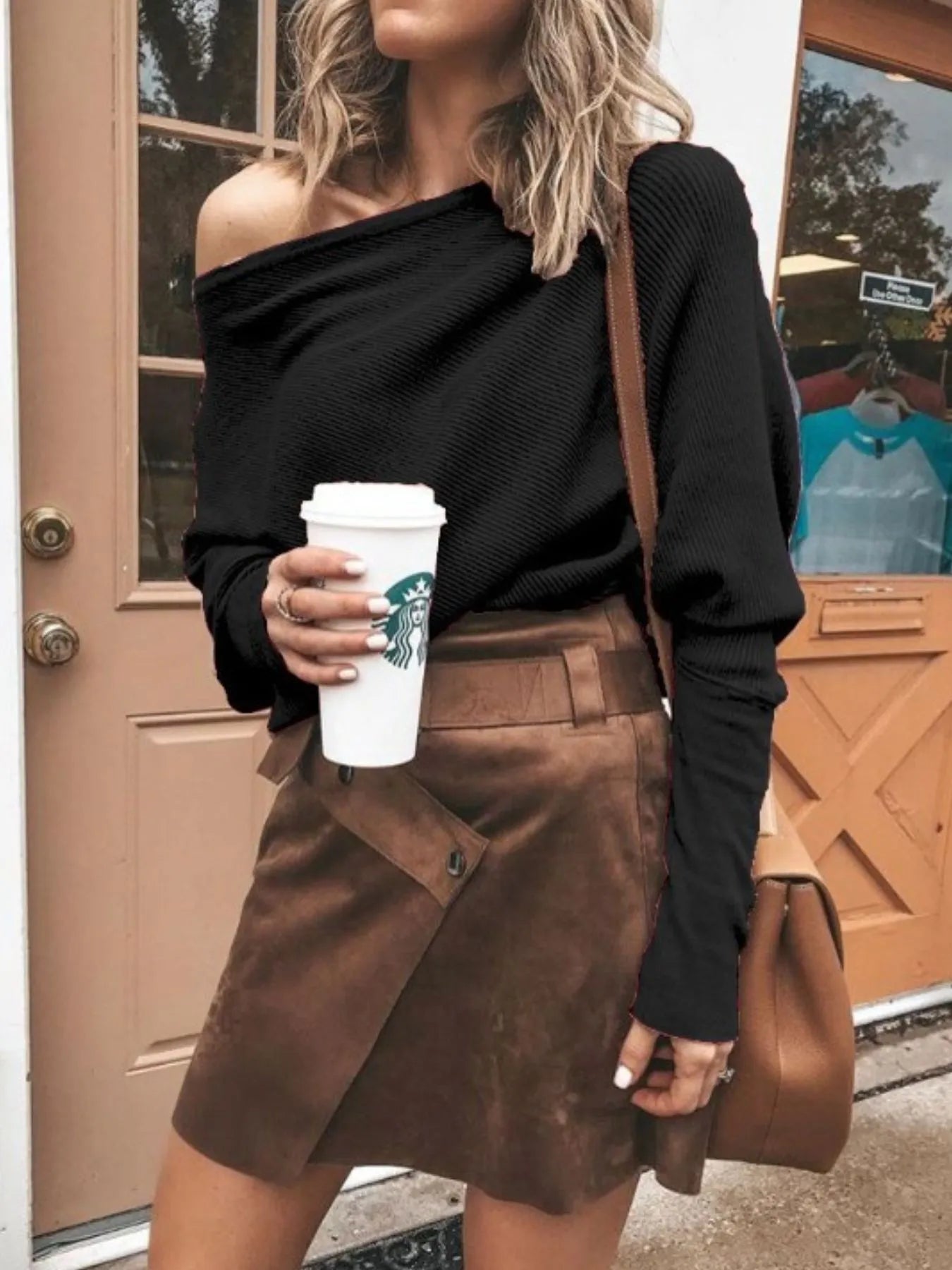 Full Size Single Shoulder Ribbed Knit Top Plus Size - Velora Luxury Fashion