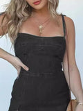 Full Size Slit Square Neck Denim Dress Plus Size - Velora Luxury Fashion