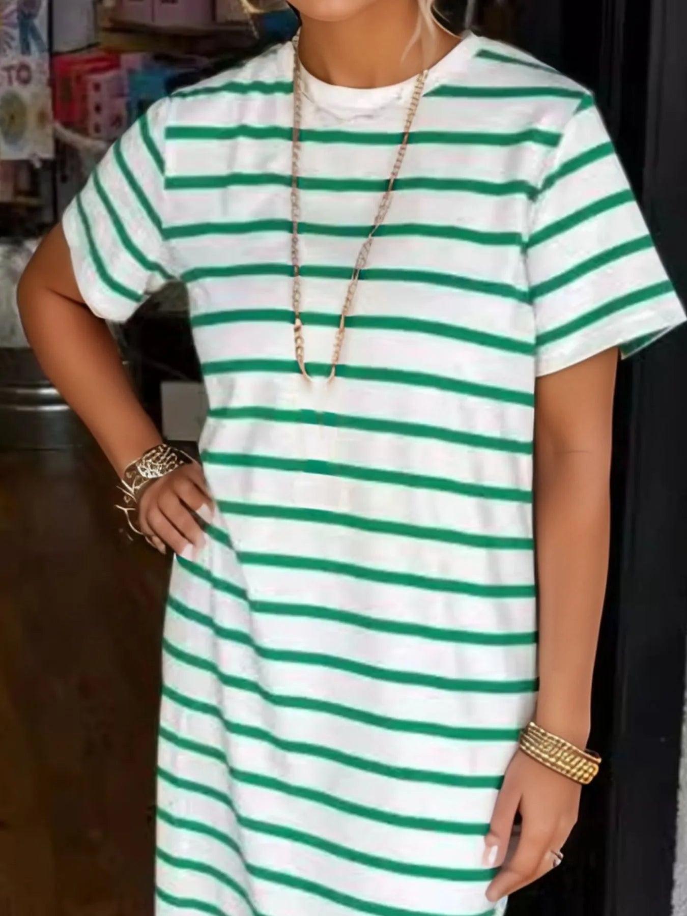 Full Size Striped T-Shirt Maxi Dress with Side Slit Plus Size - Velora Luxury Fashion