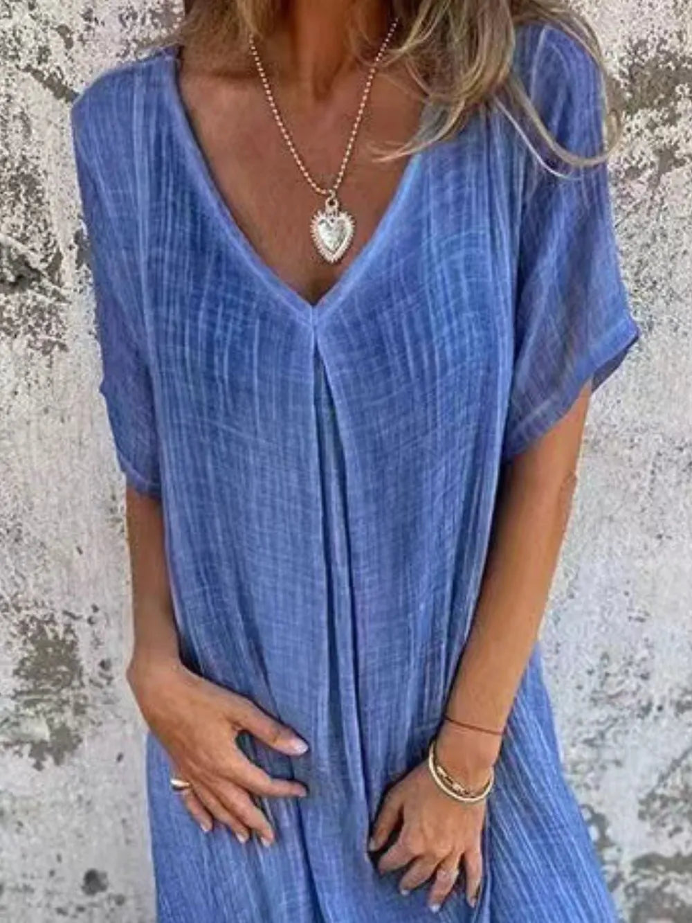 Full Size V-Neck Short Sleeve Midi Dress Plus Size - Velora Luxury Fashion