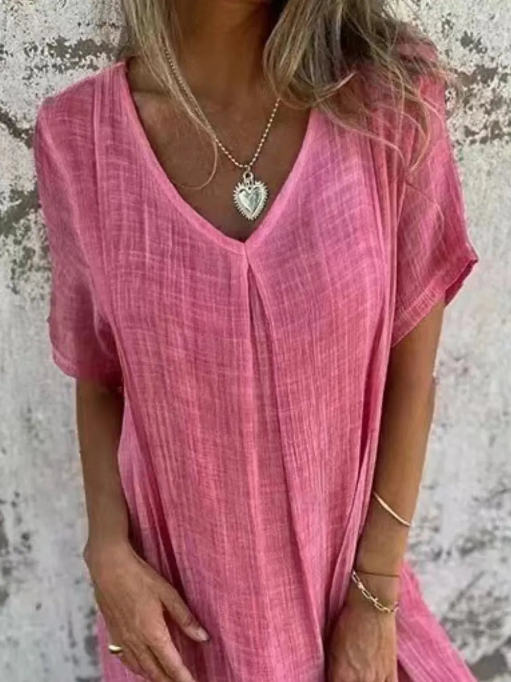 Full Size V-Neck Short Sleeve Midi Dress Plus Size - Velora Luxury Fashion