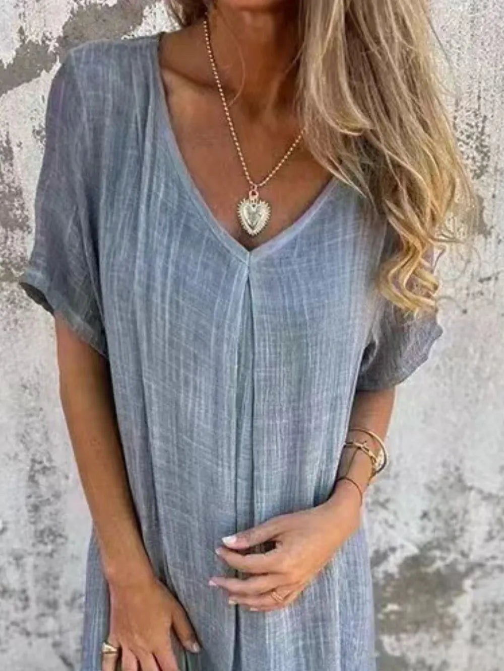 Full Size V-Neck Short Sleeve Midi Dress Plus Size - Velora Luxury Fashion