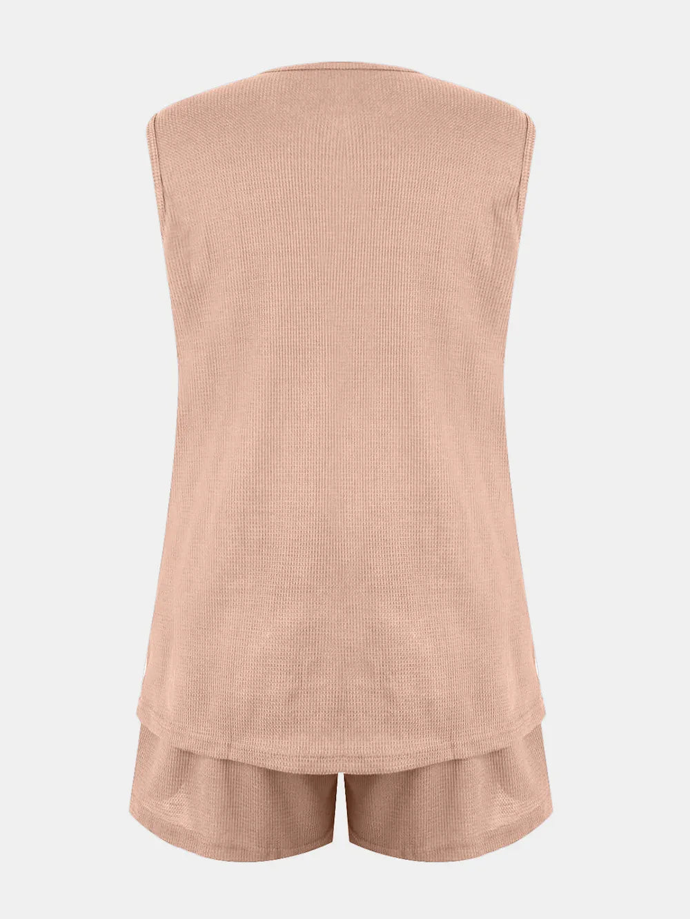 Full Size Waffle-Knit Notched Top and Shorts Set - Velora